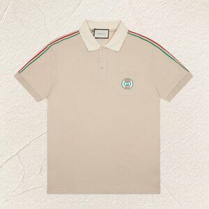 Gucci Logo Stripe Polo Shirt (Beige)